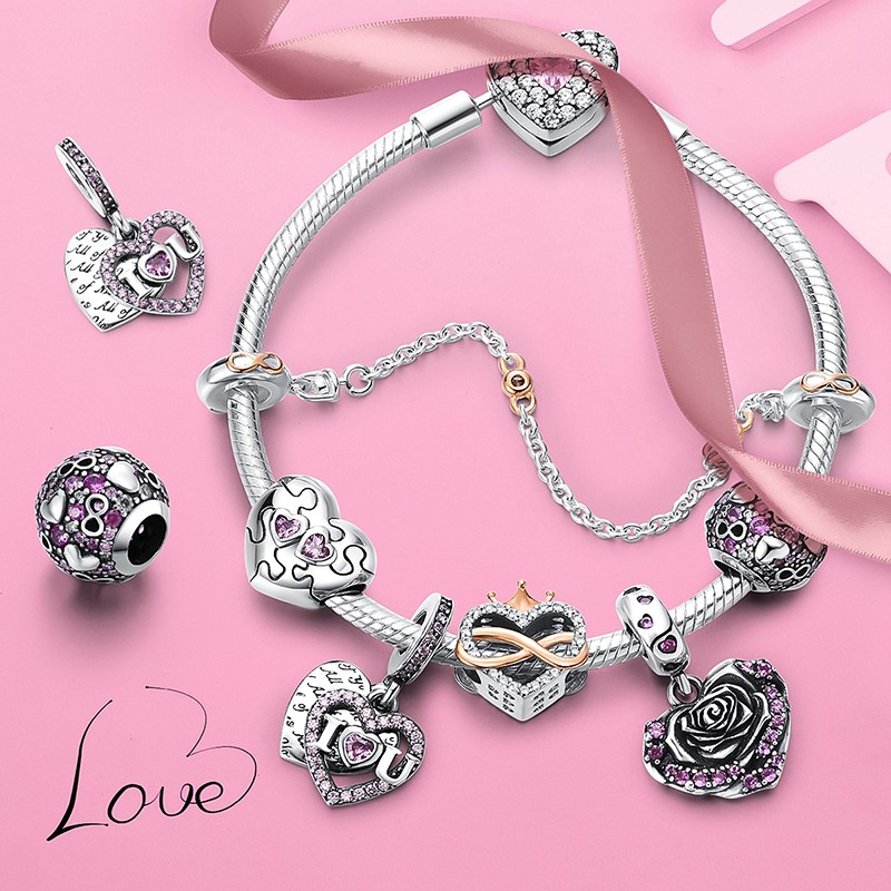 MULA European I LOVE YOU DIY Charm CZ For Women Bracelet 925 Sterling Silver