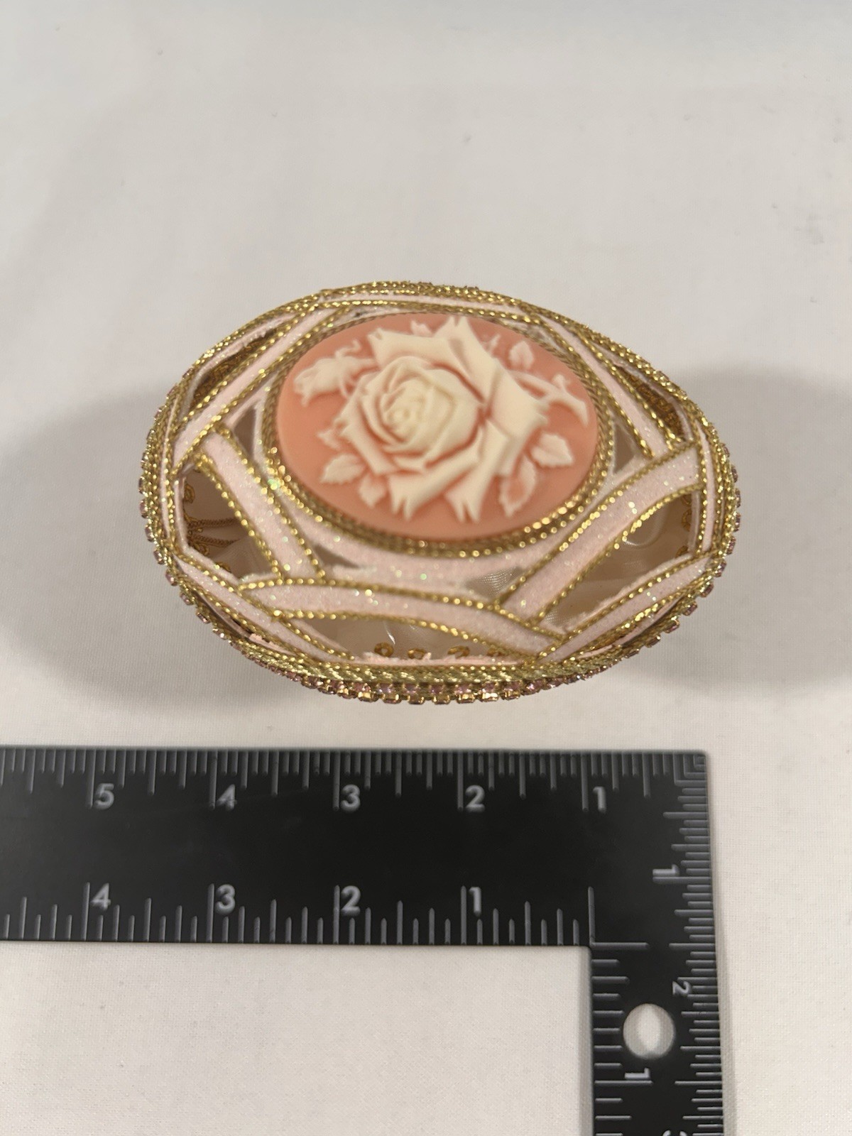 VTG Hand Decorated Fabergé-style Jewelry Presentation with White Satin Interior