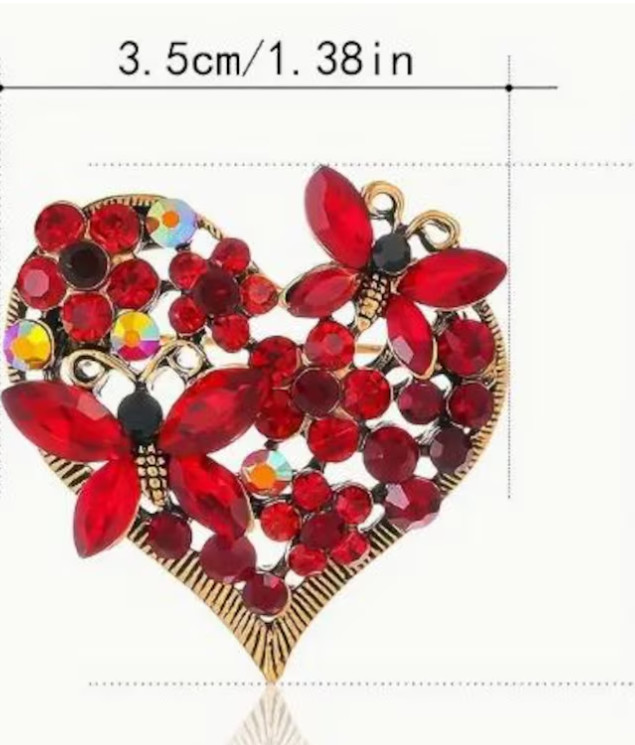BROOCH- Butterfly Brooch with Rhinestone Emblem, Alloy Love Heart-Shaped Brooch