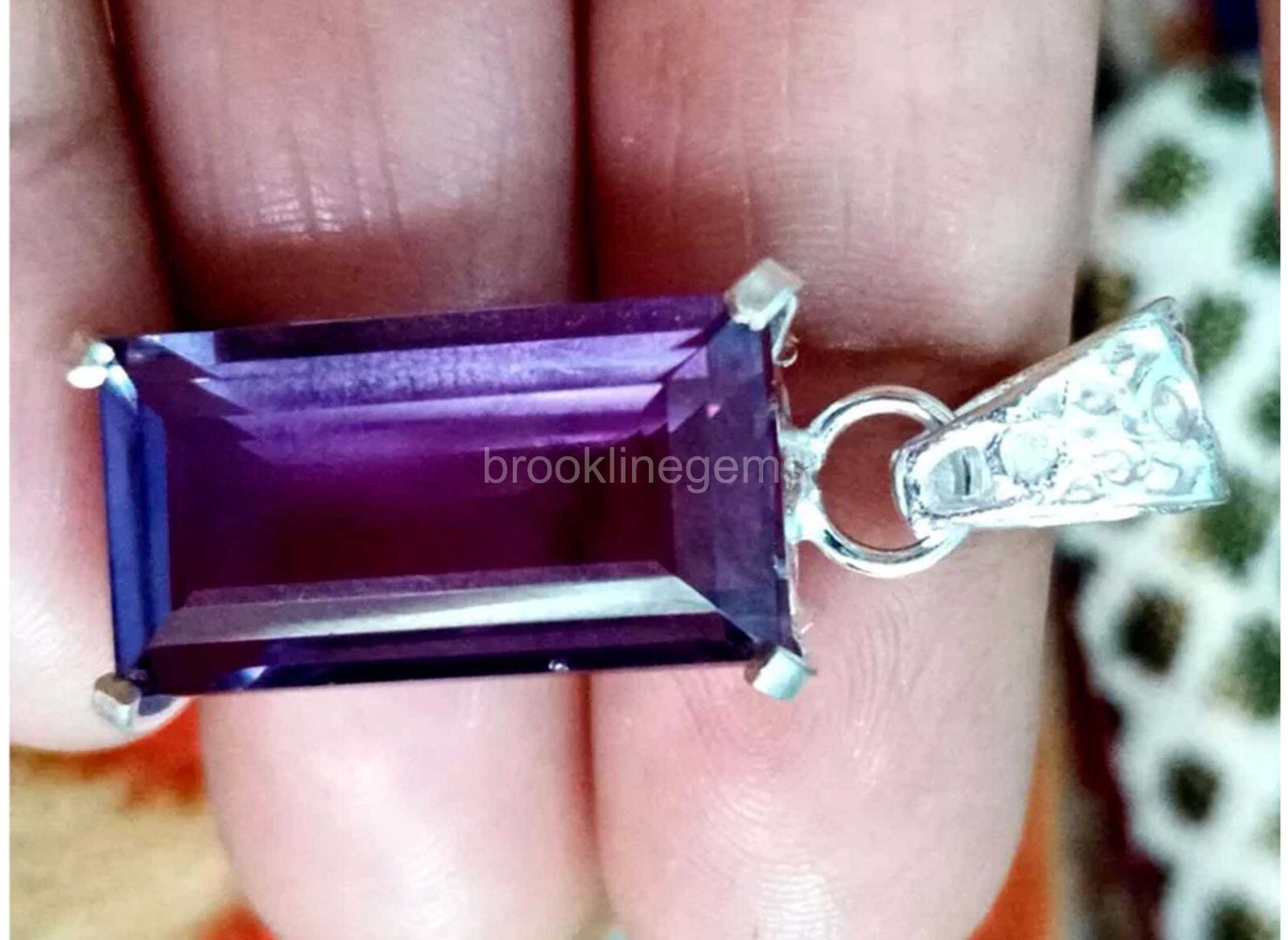 40.55 CT BAGUETTE CUT Alexandrite Certified Gemstone Pendant 925 Silver 5ATW