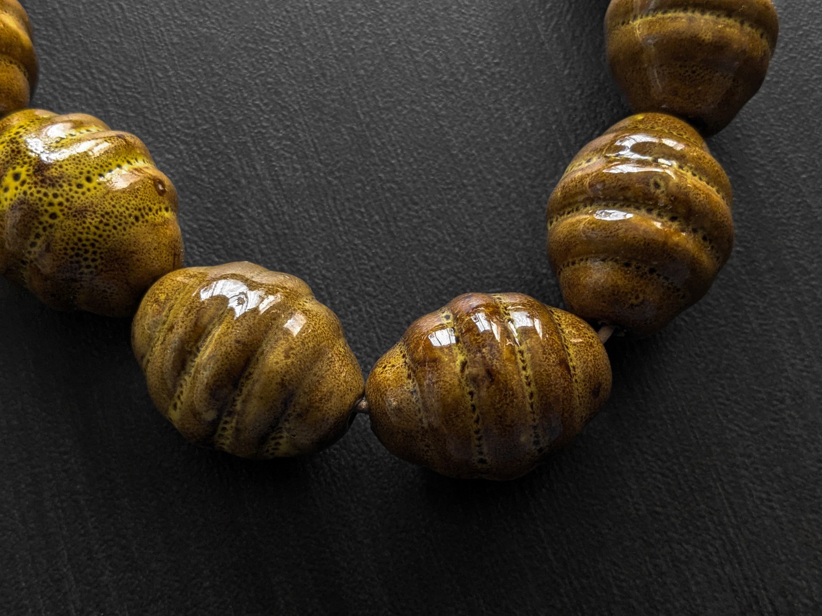 Handmade Mustard Yellow Chunky Ceramic Bead Necklace Gift Statement Jewelry