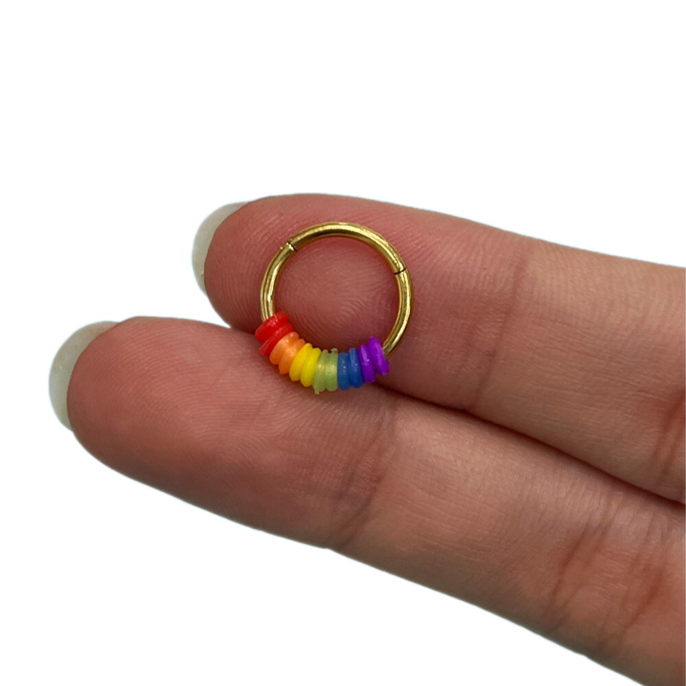 Septum Clicker Hoop Ring 16G with Pride Rainbow Removable Orings Nose Ear Nipple