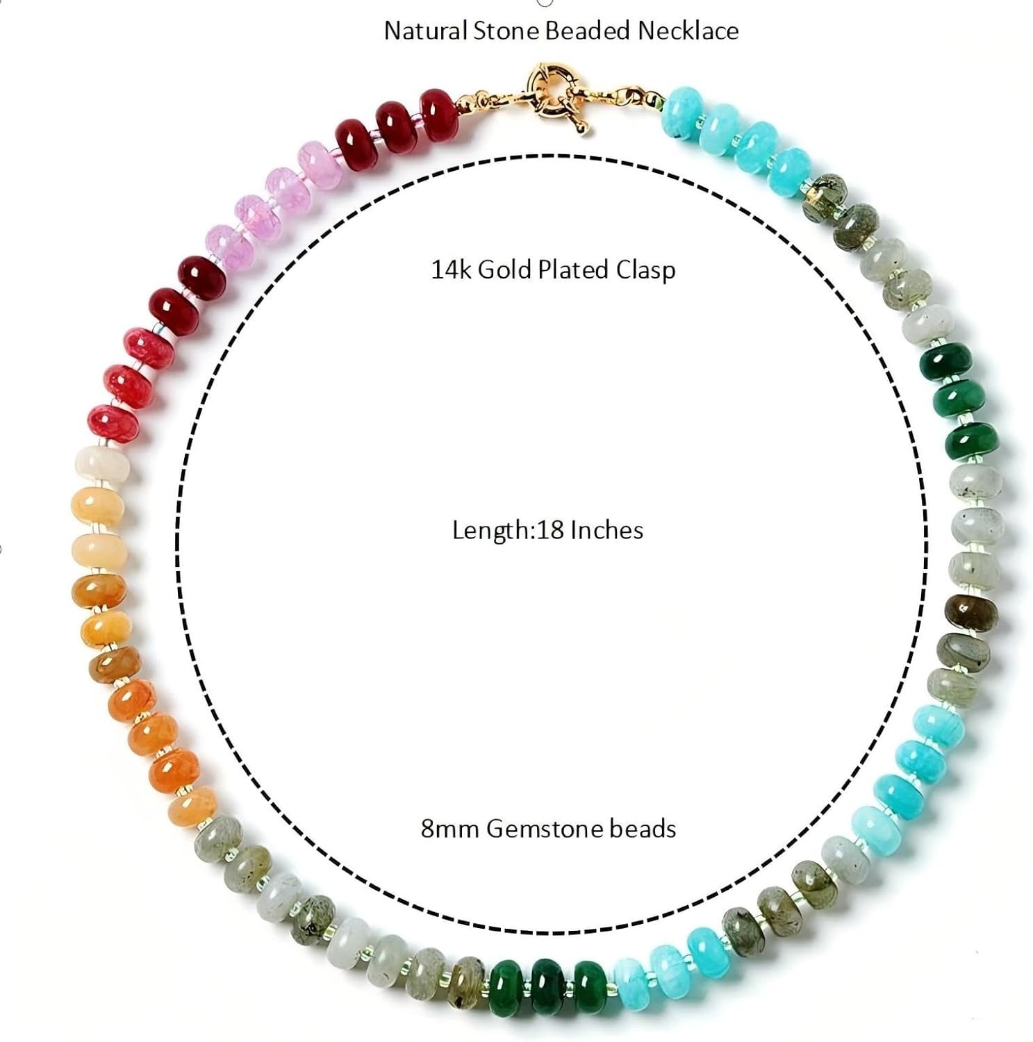 Vibrant Handmade Gemstone Choker Necklace with 17-Inch Adjustable Chain