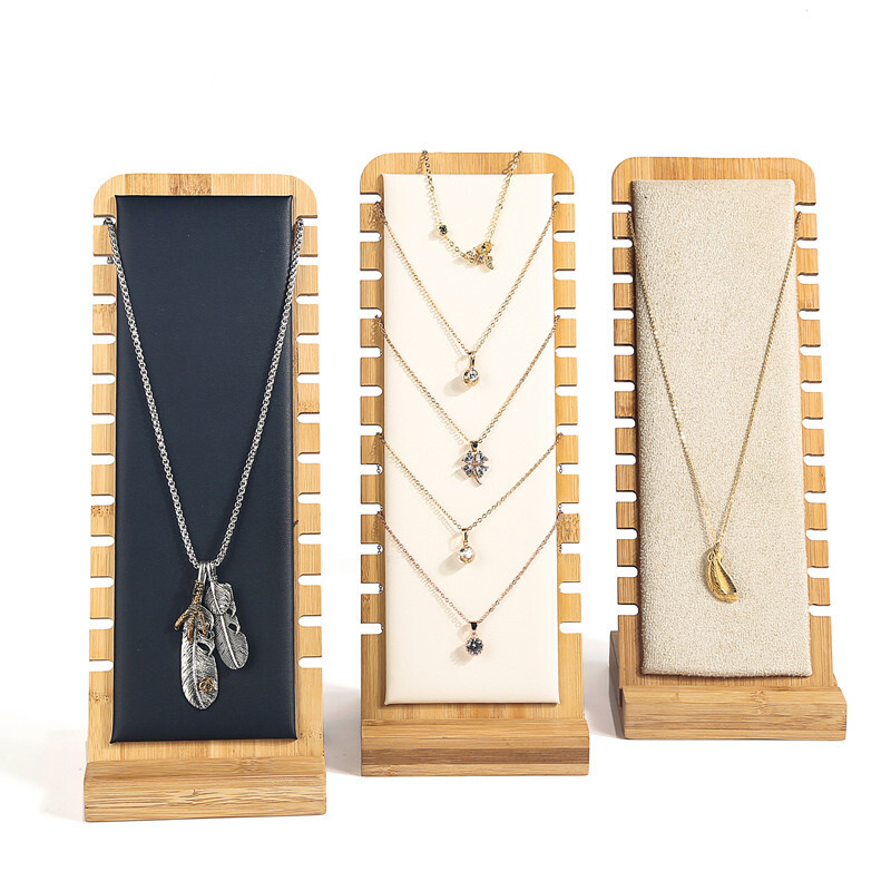 Solid Bamboo Jewelry Display Stand Wooden Necklace Showcase Holder Rack