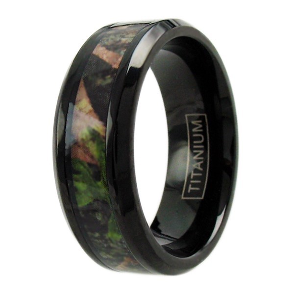 Black Titanium Men’s Red & Green Forest Camo Wedding Band Ring Size 9-13
