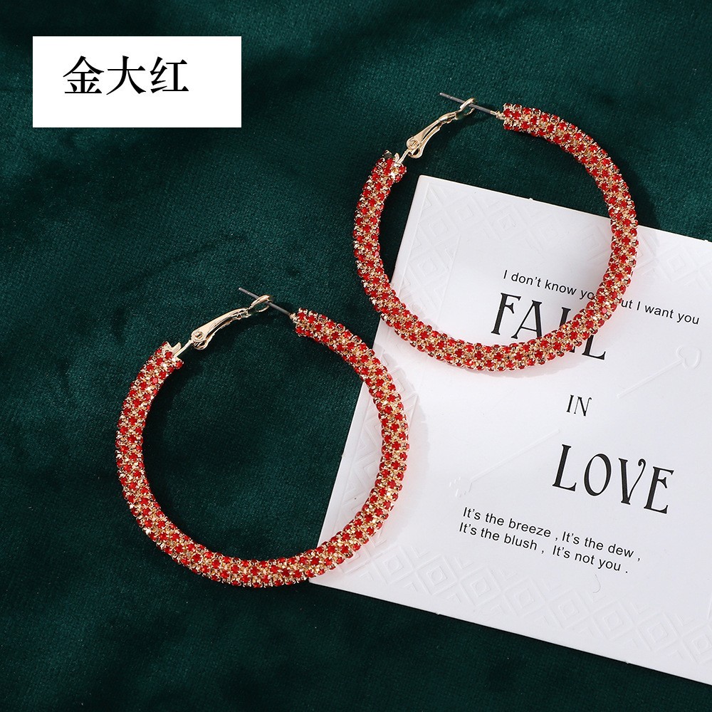 1pcs Boho Big Full Crystal Circle Hoop Earrings Women Party Wedding Accessories