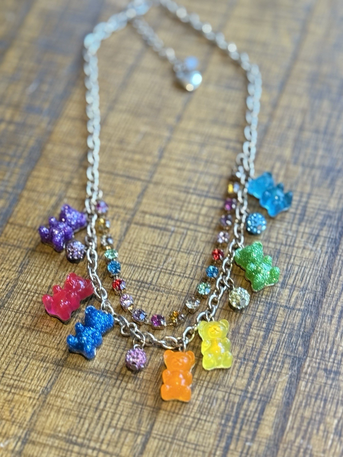 Betsey Johnson Gummy Bear Rainbow Rhinestone Necklace