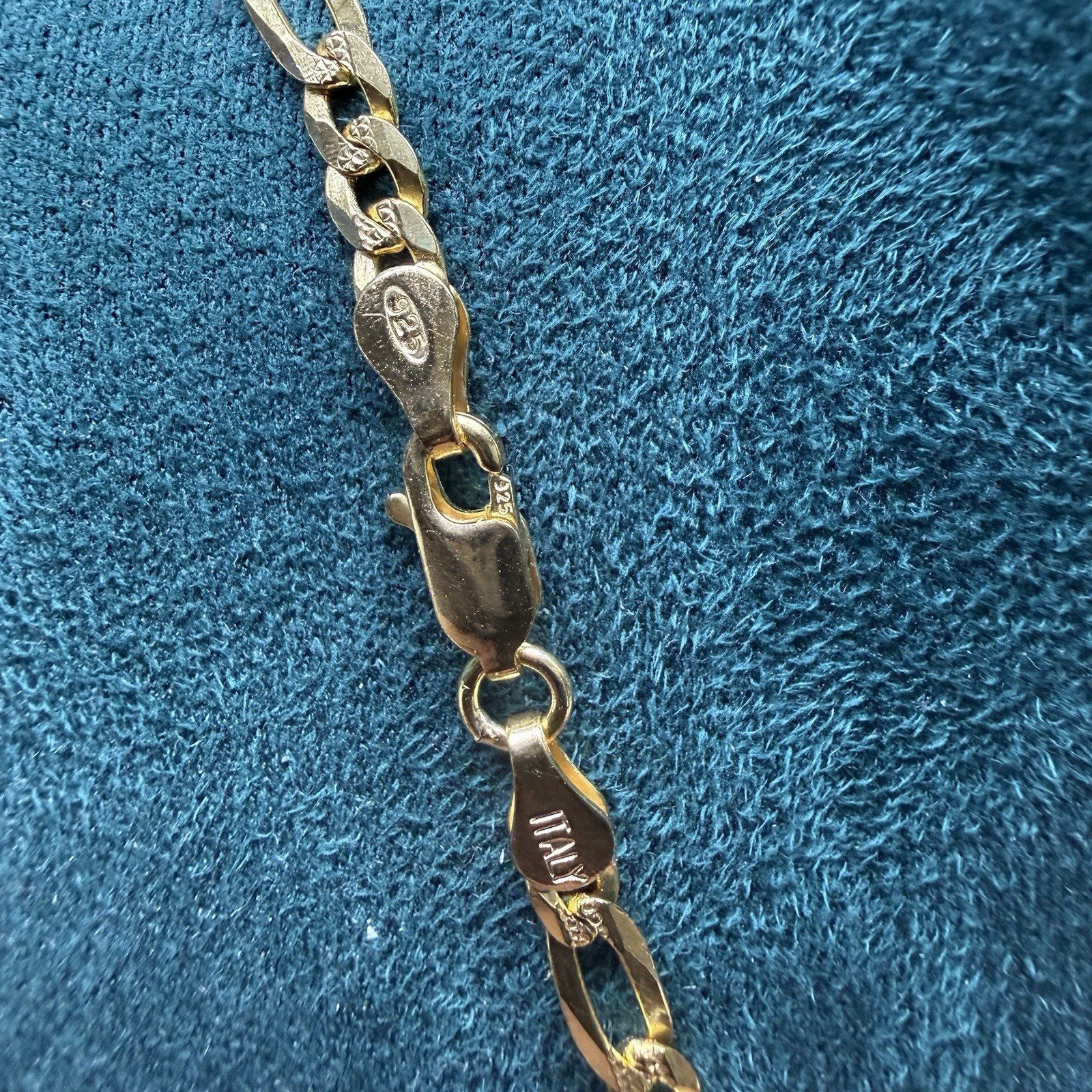 Gold Plated 925 Sterling Silver Diamond Cut Figaro Link Chain Necklace 26” 4mm