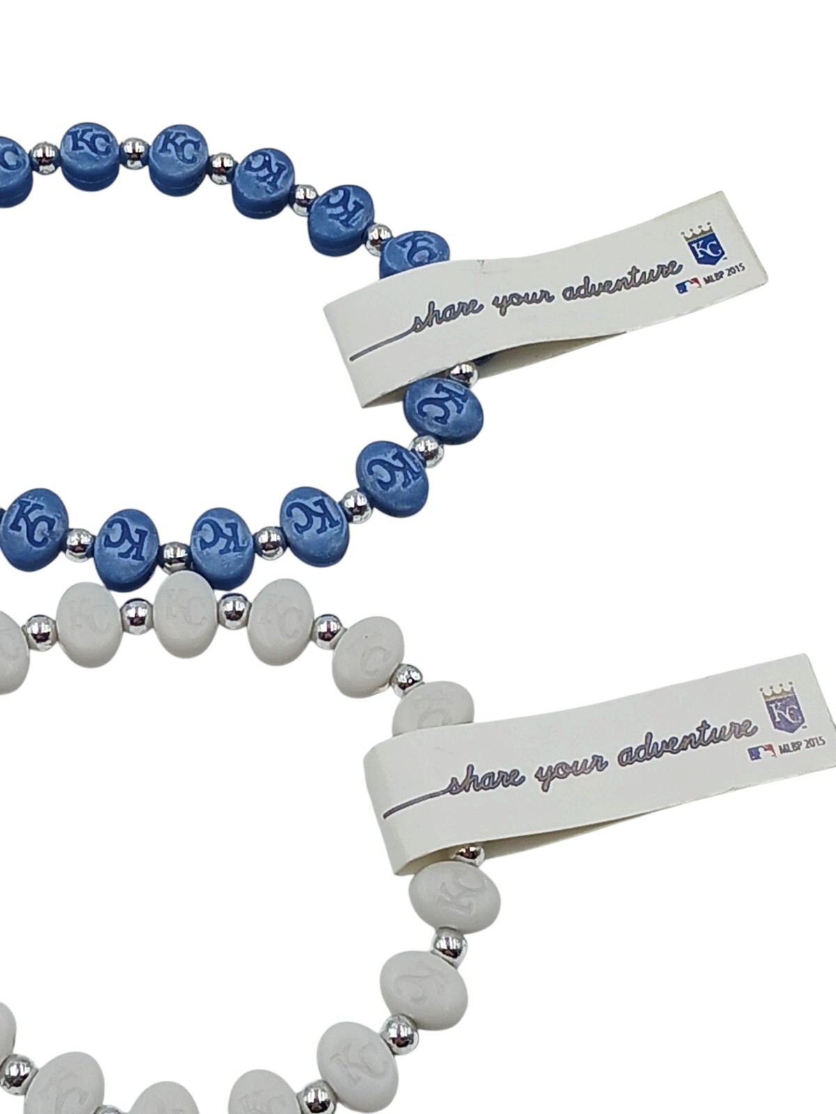 TRRTLZ MLB KC Royals Stretch Bracelet 2 pc Blue And White Silver Bead Spacer