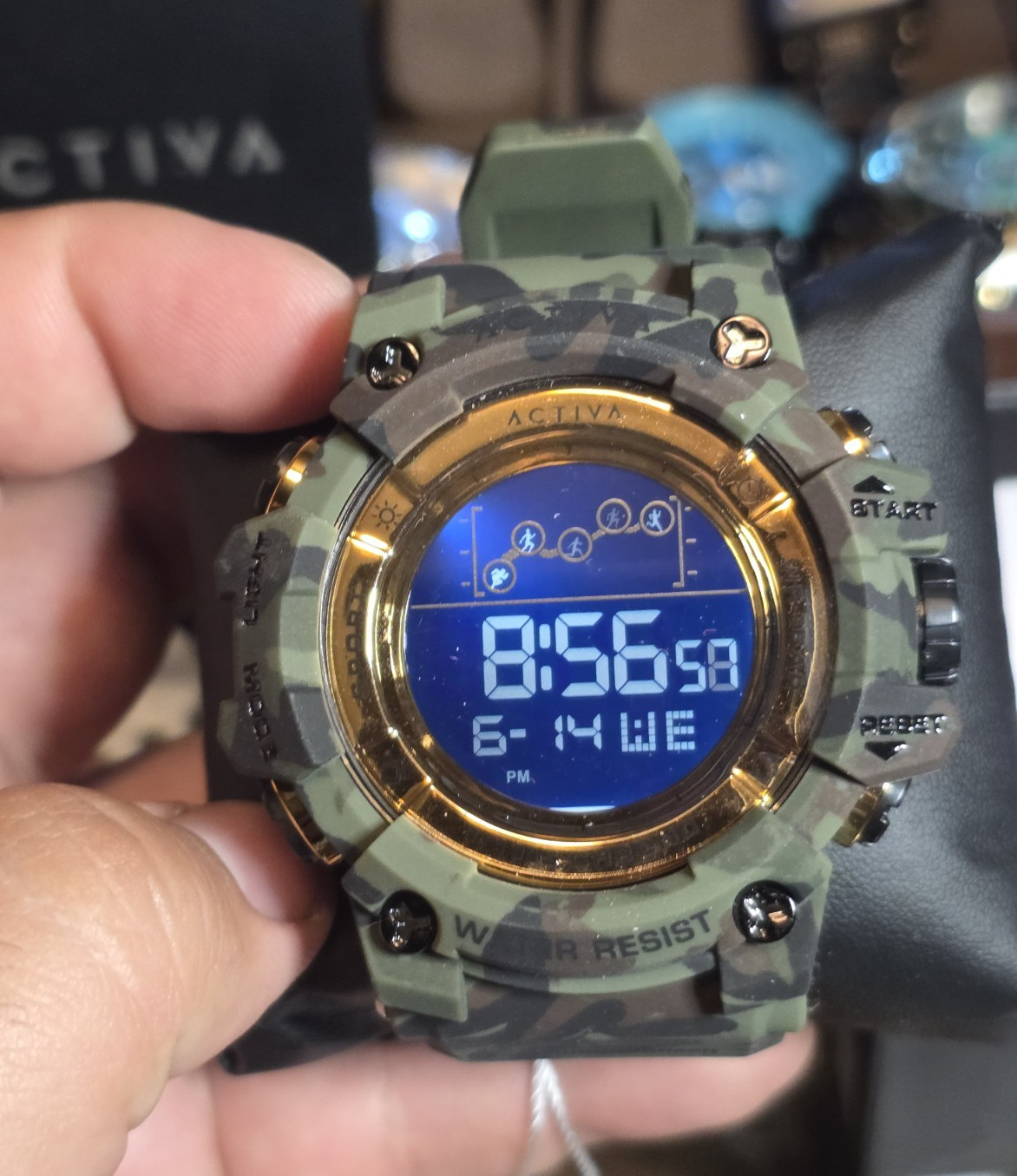 Activa Digital Quartz Sport Camo Green/Black Silicone Strap Alarm Chrono WR