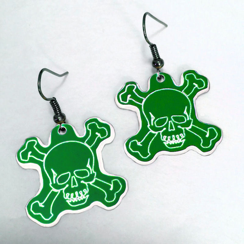 SKULL EARRINGS – Plastic Dangle 1 Inch Crossbones Made In USA – 10 Color Options