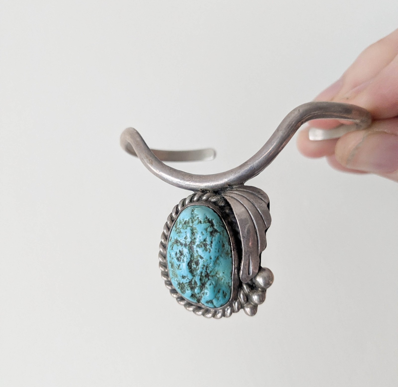 Silver Turquoise Navajo cuff bracelet / B Begay hallmark 925 sterling 70s vintag