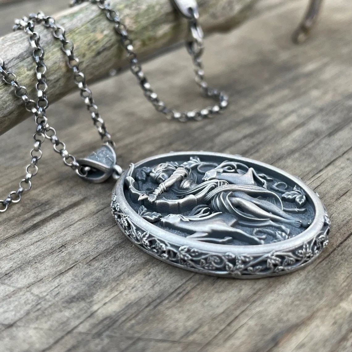 Greek Goddess Diana Artemis Necklace 925 Sterling Silver Necklace US Duty Free