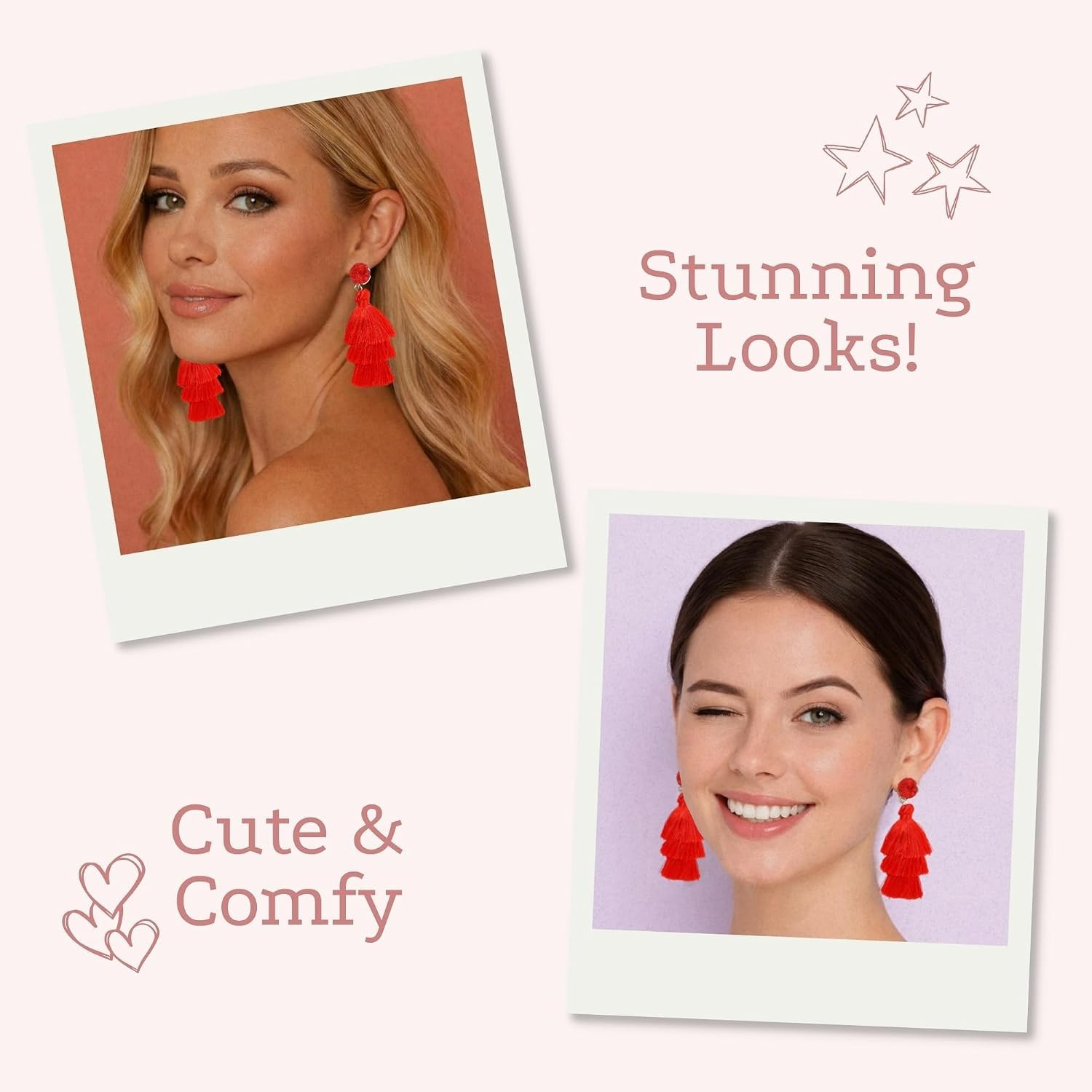 Lightweight Red Tassel Earrings for Women – Chic Drop Design, Perfect Gift