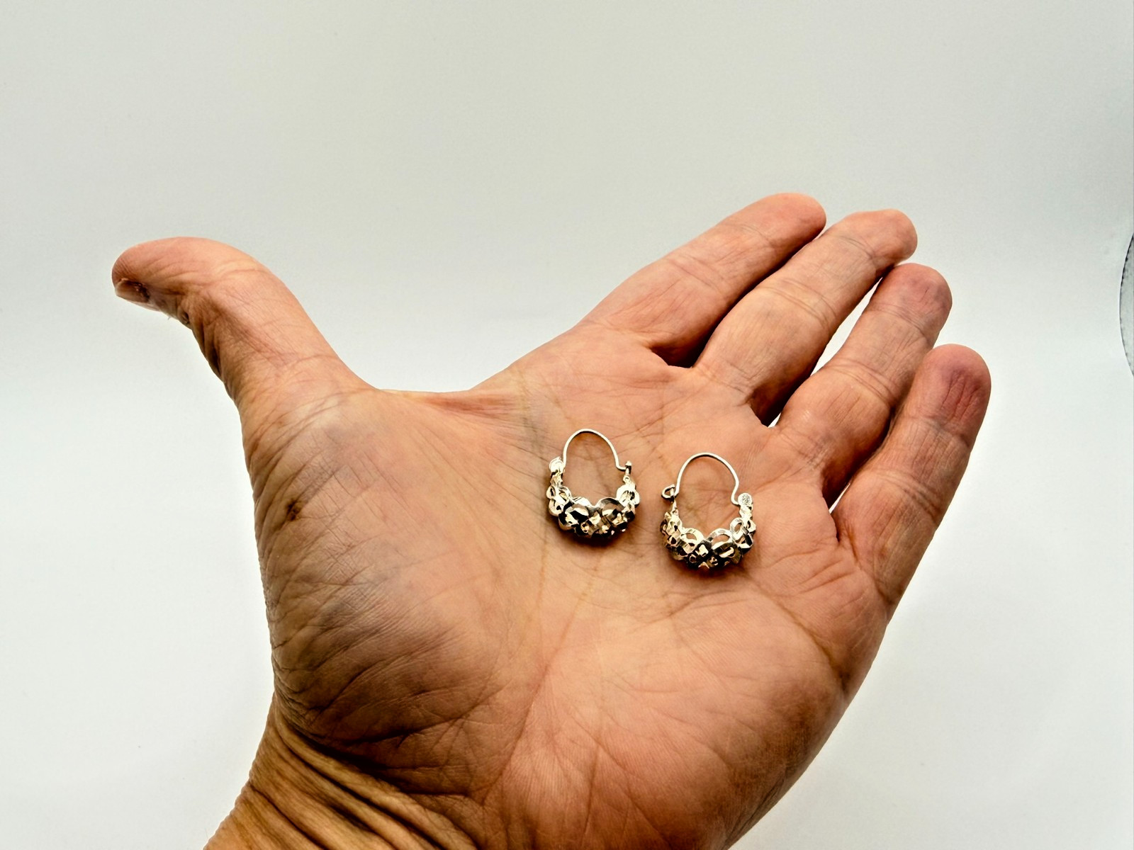 Silver Open Lattice Cutwork Crown Silhouette Hoop Earrings