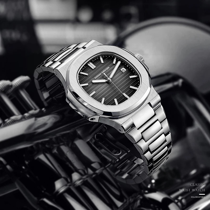 DIDUN Japan Quartz Watches Men Stainless Steel Military Watch Causal Fashion Bus