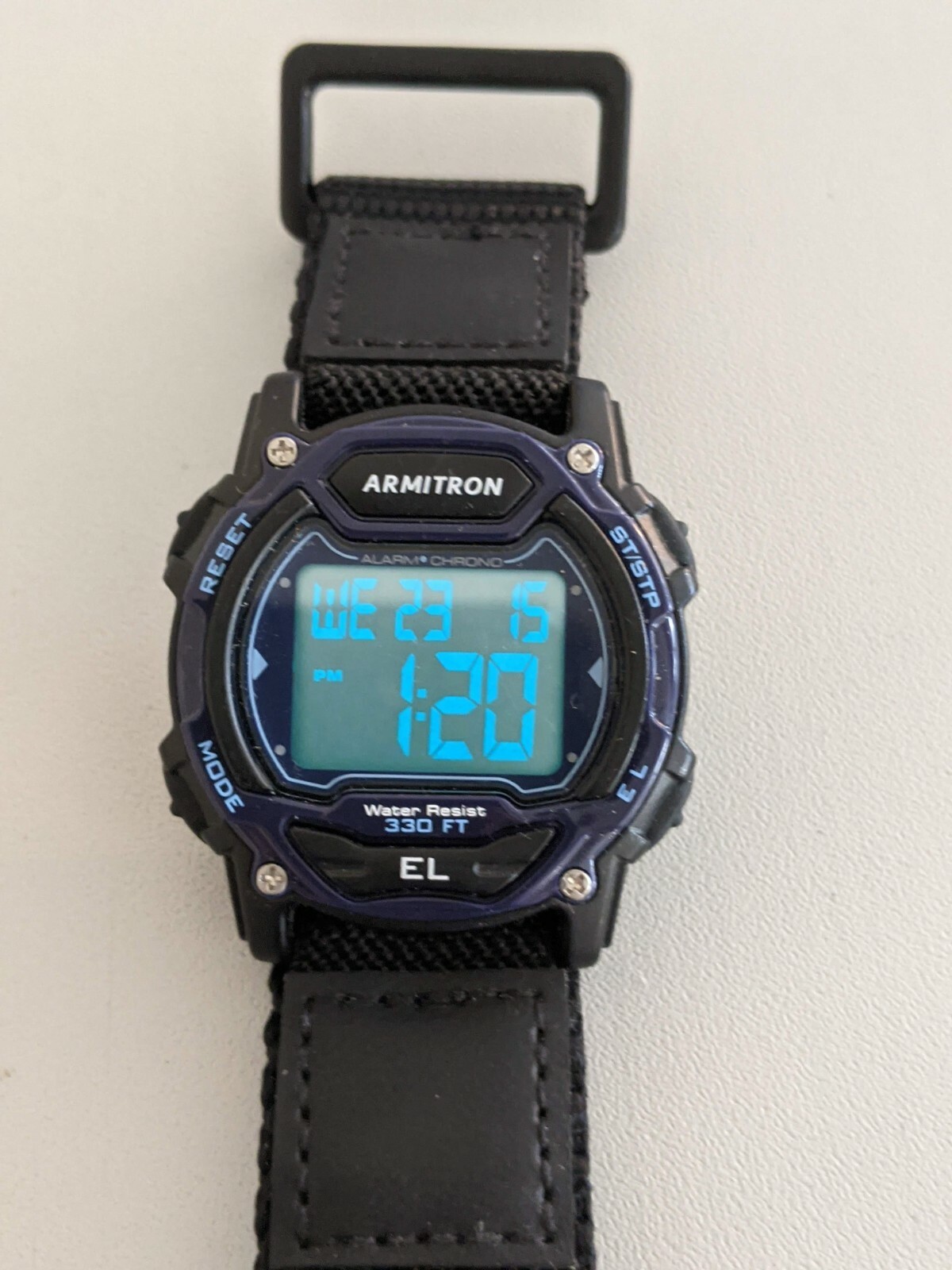 Armitron Digital Alarm Timer Chrono Date Day Indicator Light Up Watch Canvas