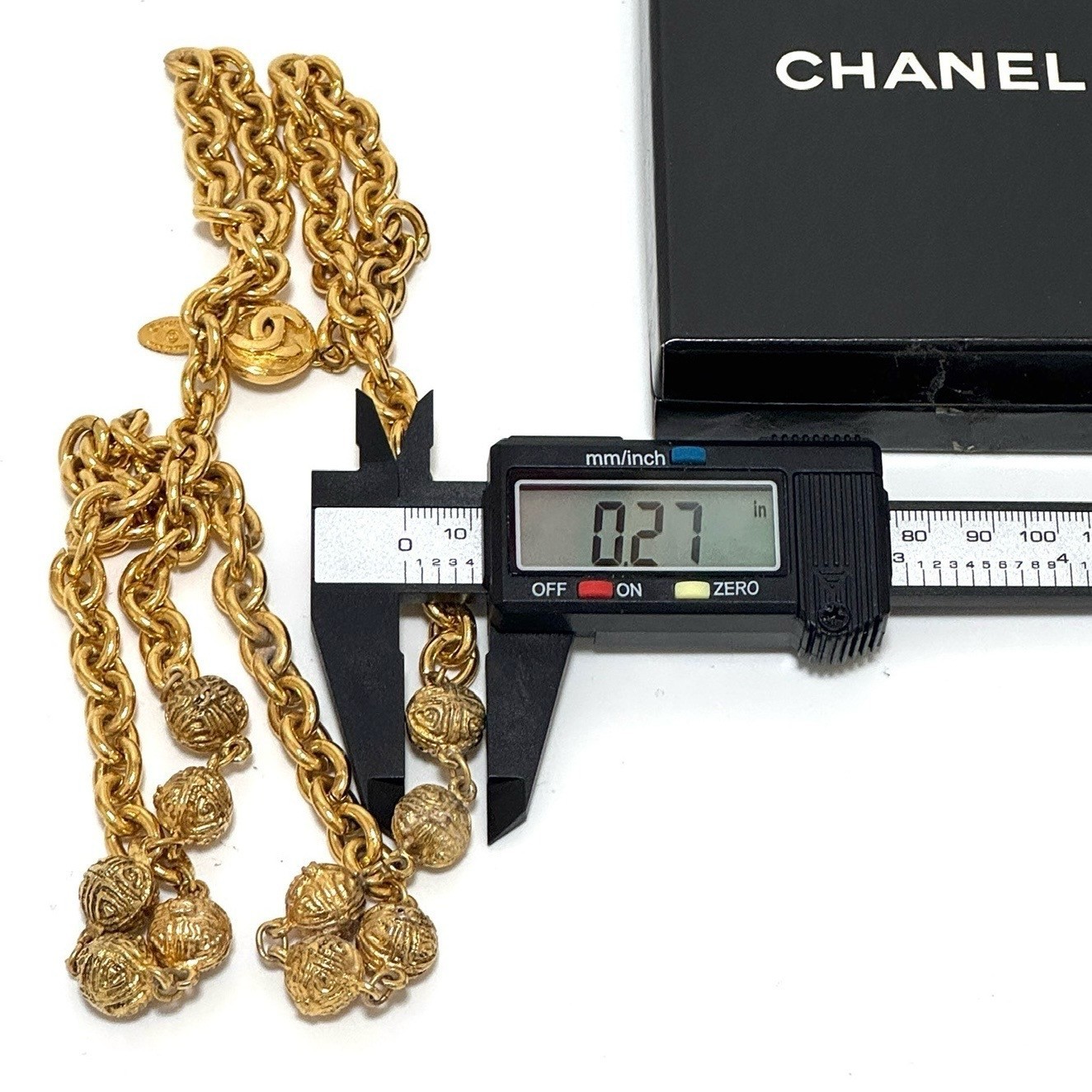 CHANEL COCO Mark CC Logo Ball Long Necklace Gold Accessory Vintage JAPAN