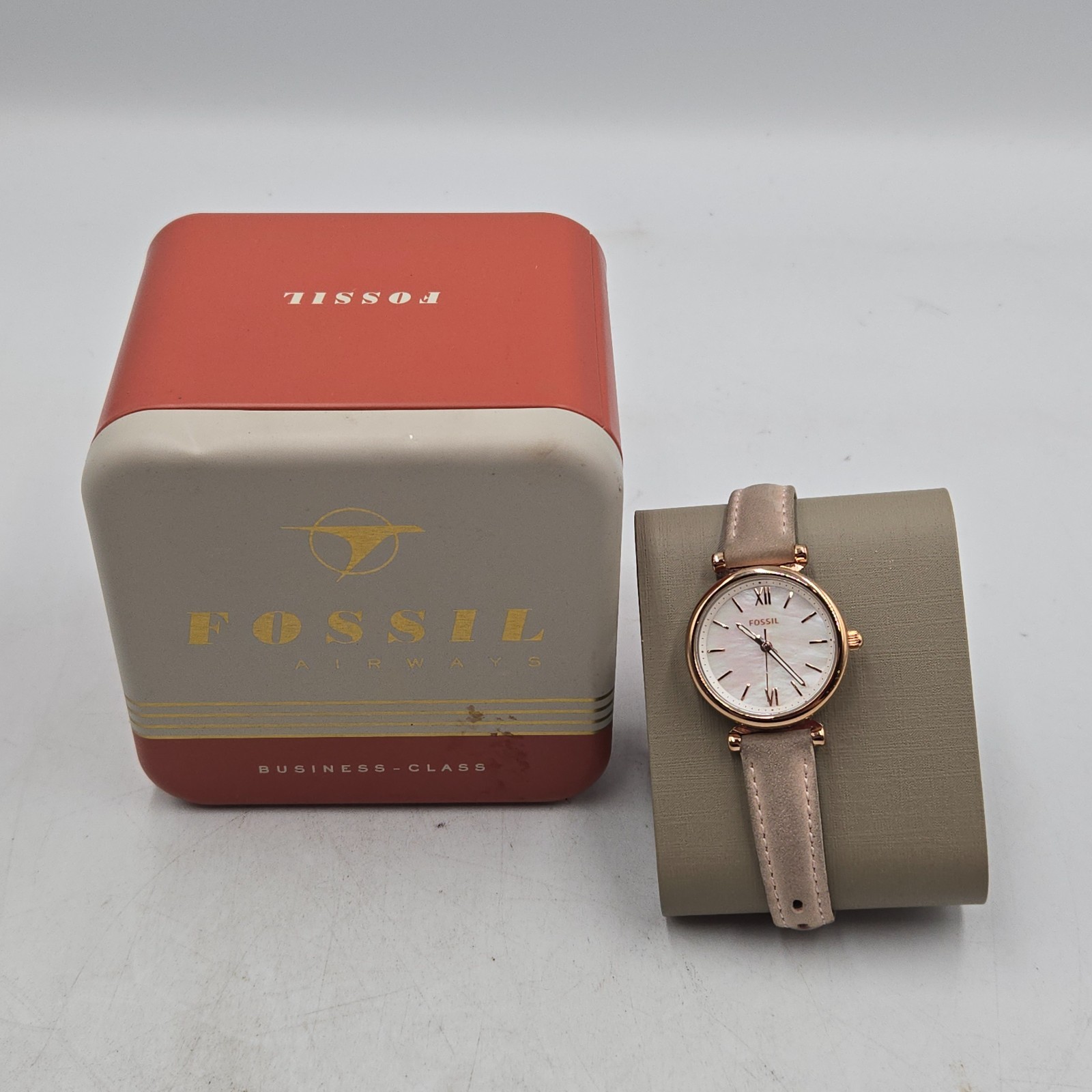 Fossil Women’s Carlie Quartz Stainless Steel Three-Hand Watch Rose Gold leather