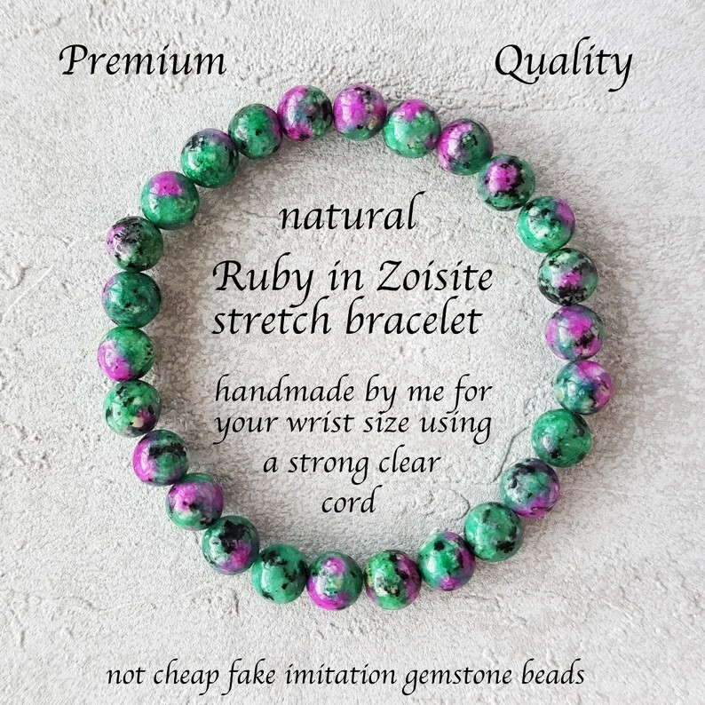 Ruby Zoisite 8mm Mala Beads Gemstone Healing Meditation Stretch Women Bracelet
