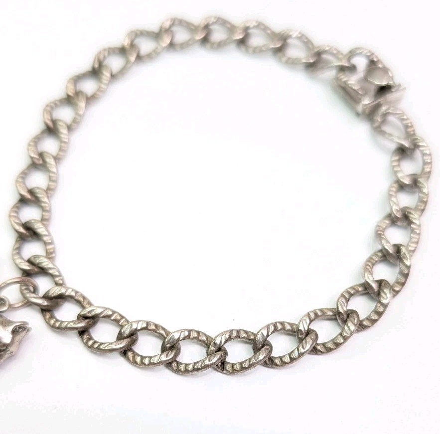 Automade Sterling Silver Charm Bracelet Push Lock Clasp 7-3/4 Inch Scottie Dog