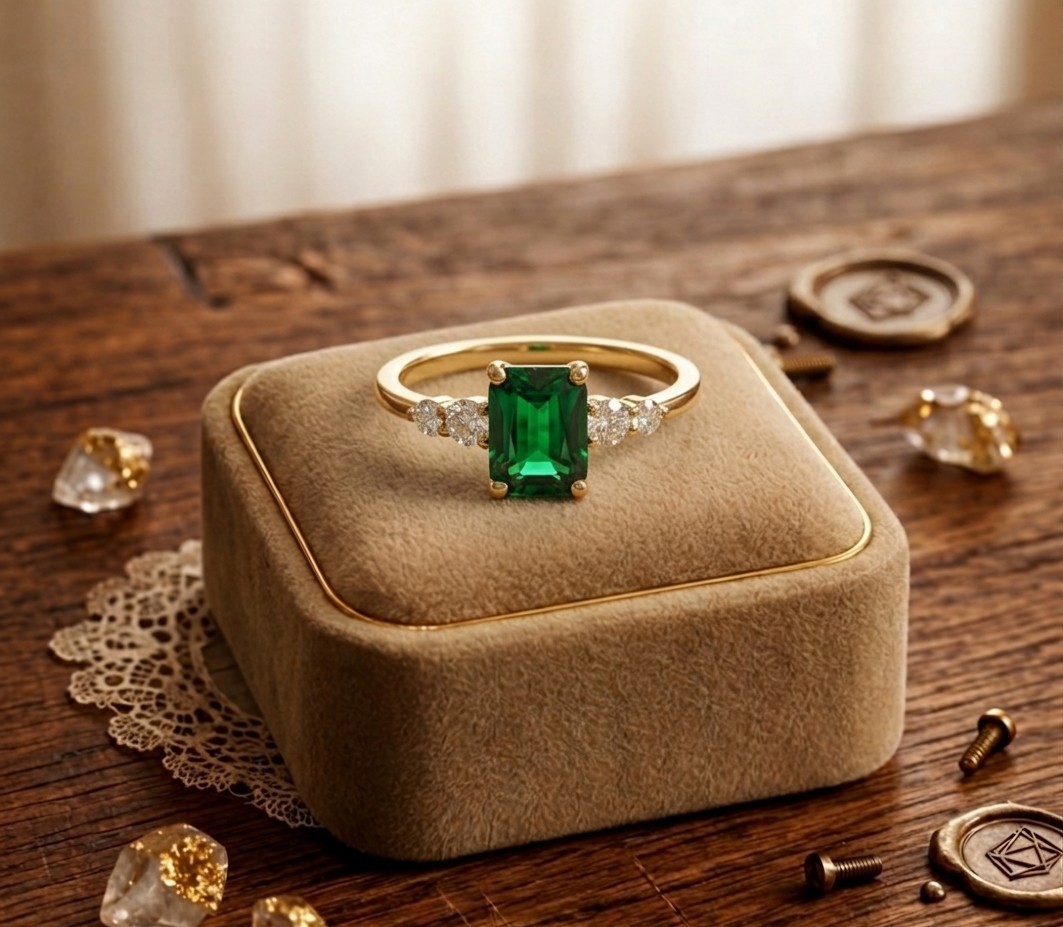 2.54 Ct Emerald Cut Natural Emerald Diamond Proposal Ring 14K Solid Yellow Gold