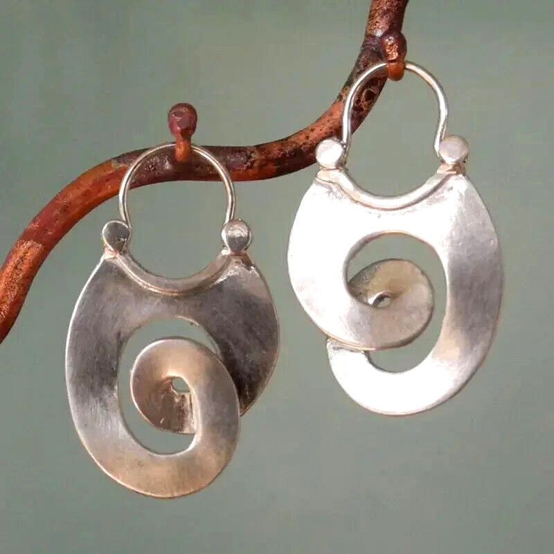 Irregular Spiral Dangle Earrings Retro Men Women Style Alloy Silver Plated Gift