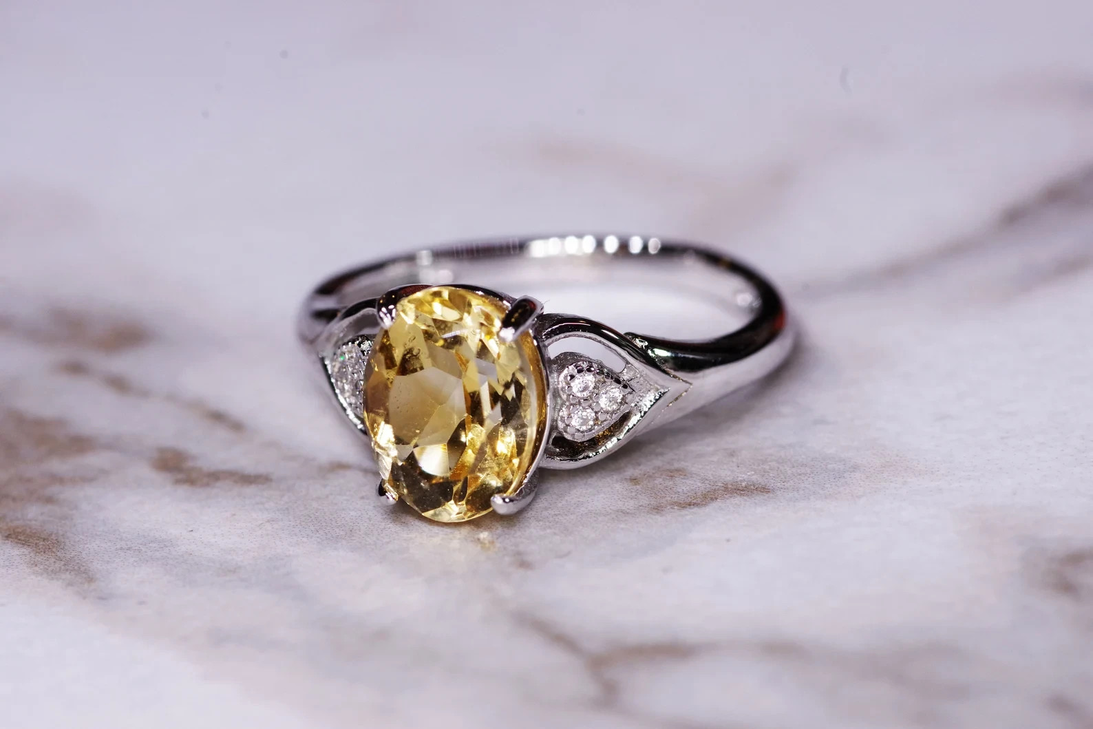3.30 Ct Oval Cut Yellow Sapphire Diamond Engagement Ring 14K Solid White Gold 6