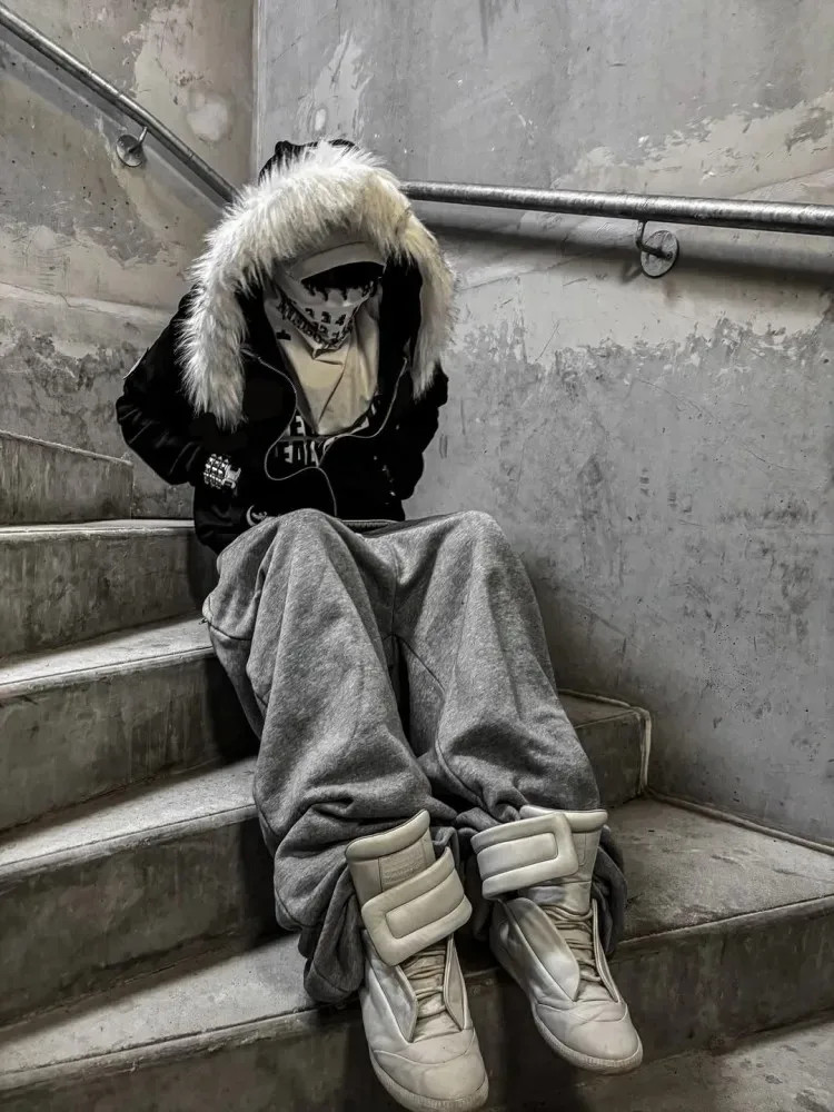 Y2K Faux Fur Collar Zip Hoodie Streetwear Jacket
