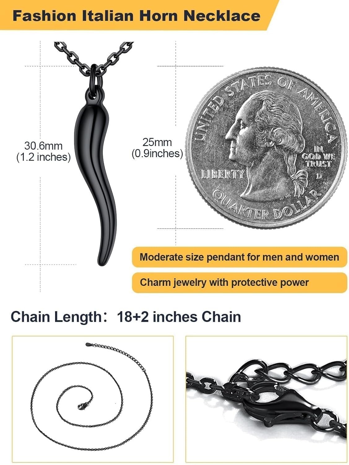 Italian Horn Amulet Necklace – Gold Plated Stainless Steel Talisman
