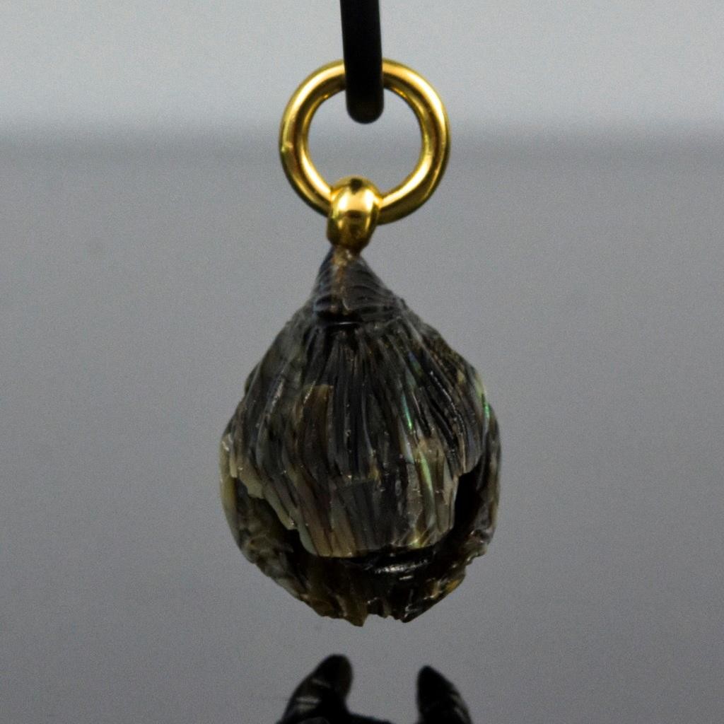 Gold Fish Pendant Carved Abalone Shell Gold Vermeil Sterling Silver Ruby 9.71g
