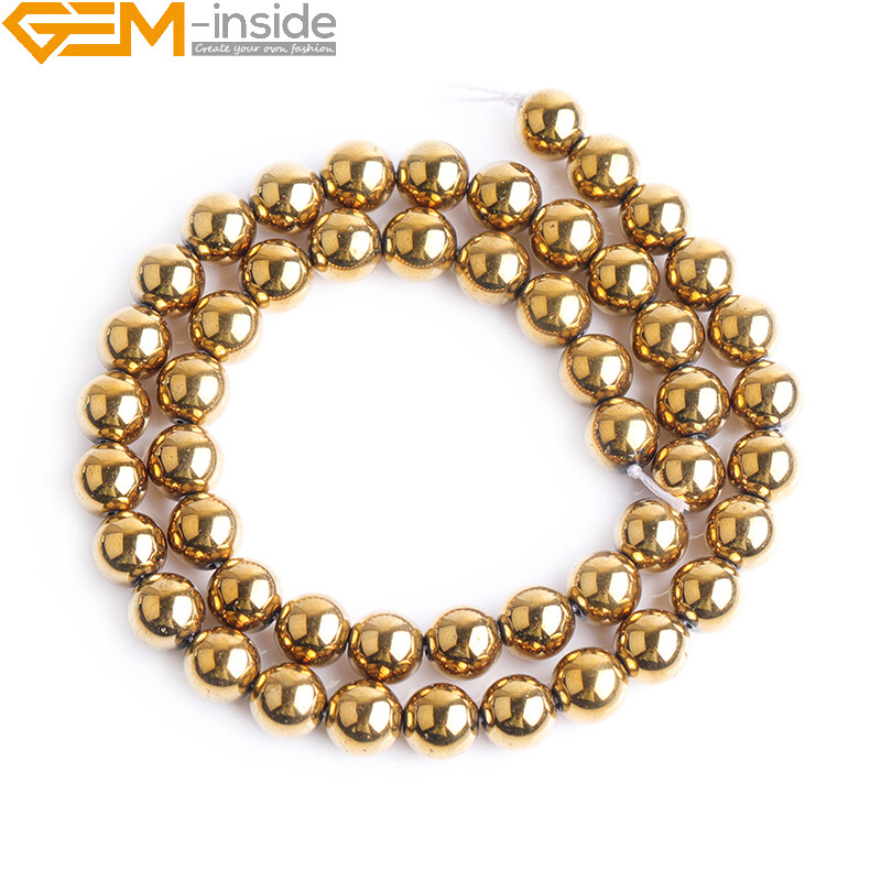 Metallic Coated Hematite Stone Spacer Gold Beads For Jewelry Making 15″ Round