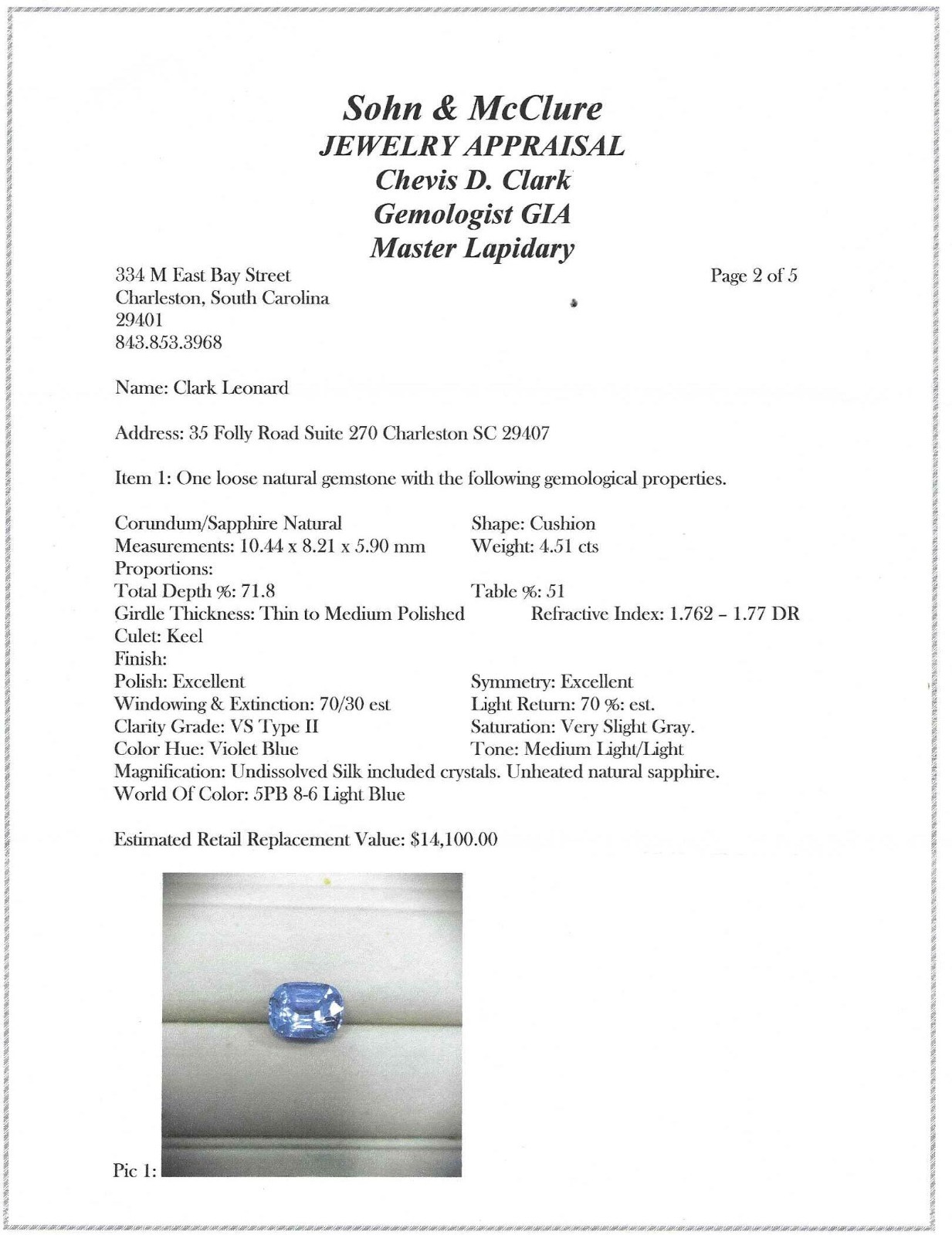 4.51 Carat Cut Unheated Blue Sapphire. Appraised by GIA Appr. NATURAL/BEAUTIFUL
