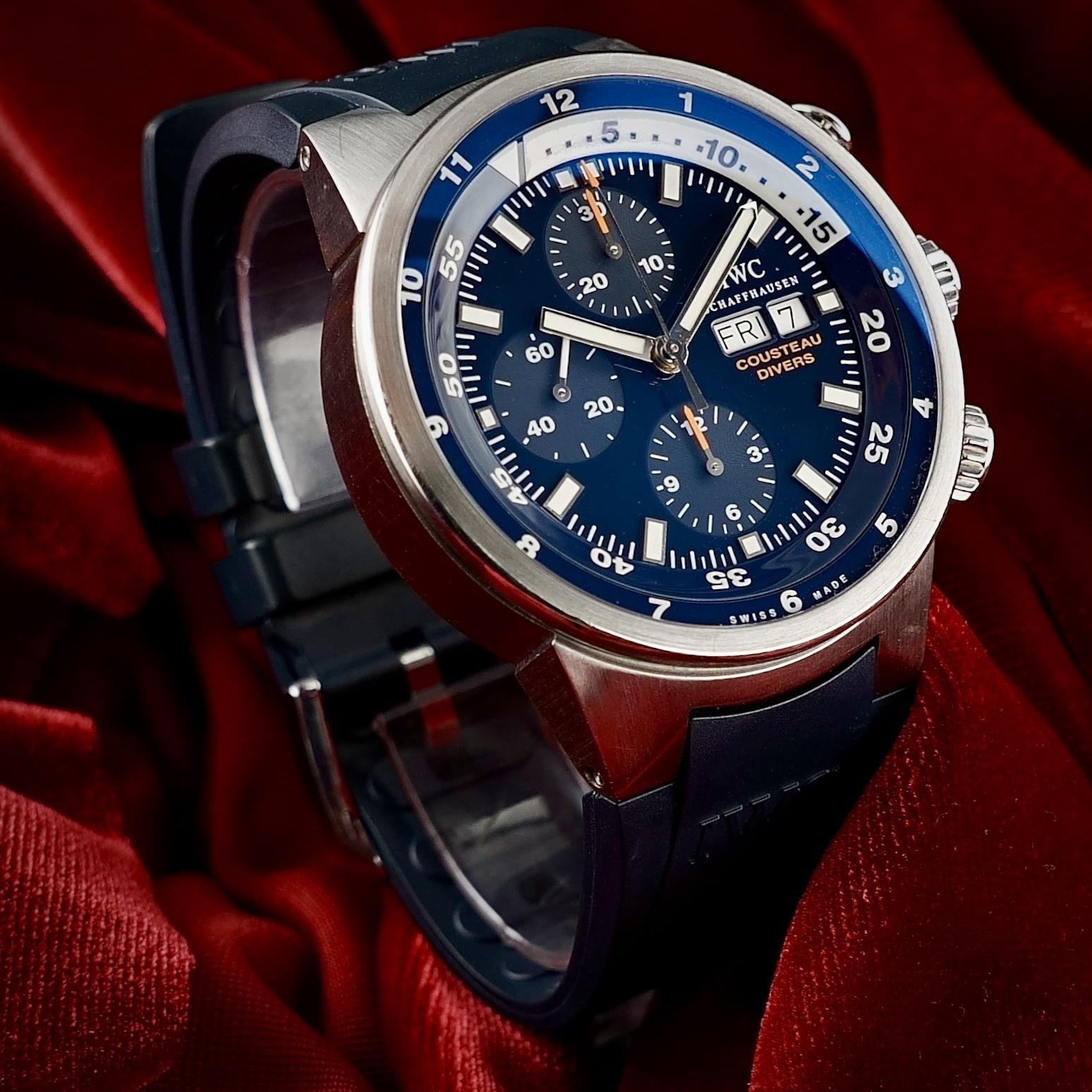 IWC Aquatimer Chronograph – 44mm Cousteau IW378201 – Blue Dial – Wood Inlay