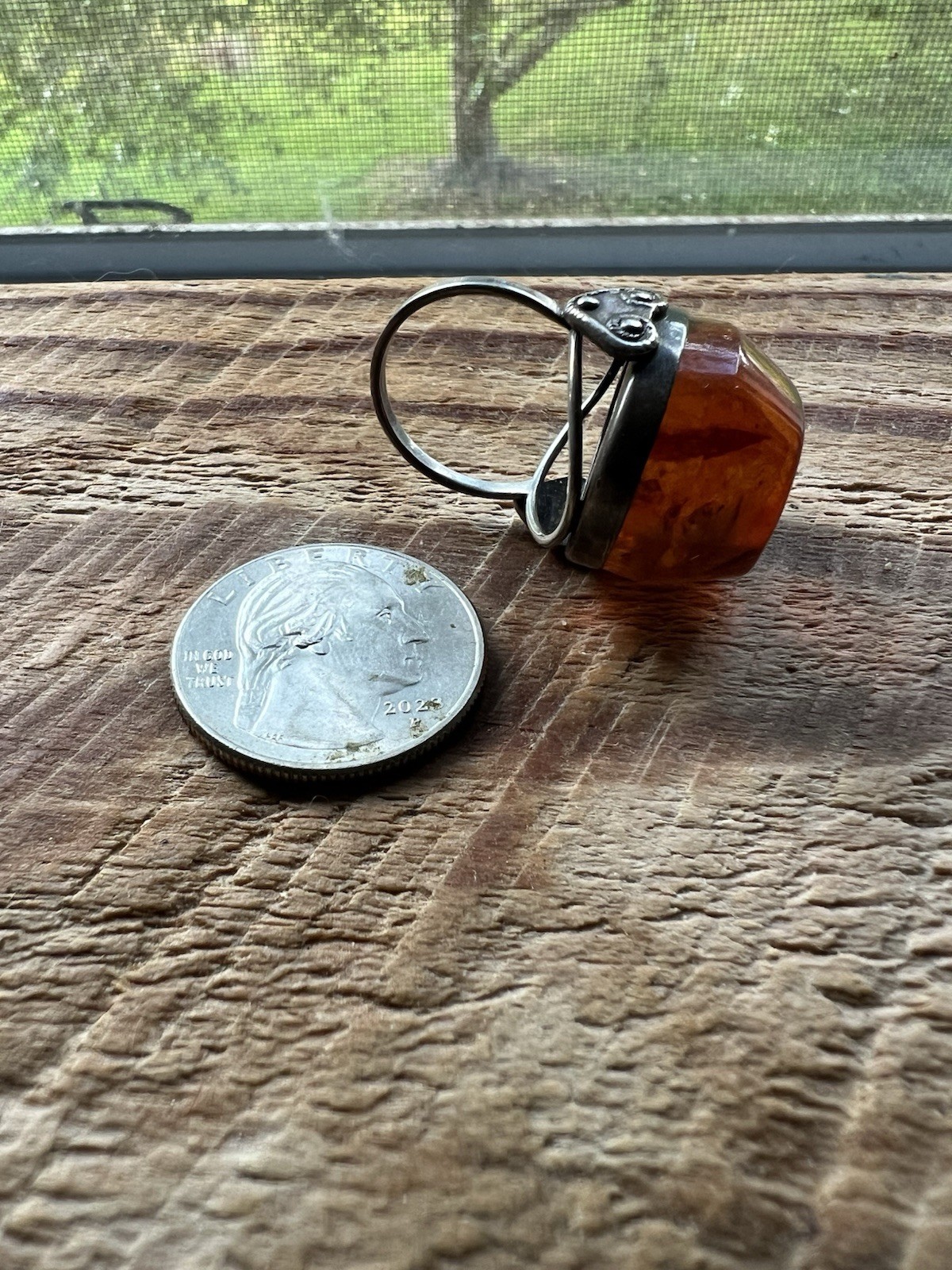 Vintage 1970’s Baltic Cognac Cabochon Amber Statement Ring