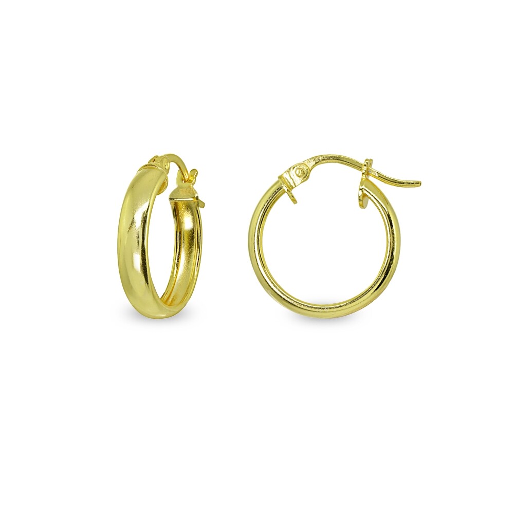 4x20mm Round Click-Top Gold Plated Sterling Silver Polished Small Hoop Earrings