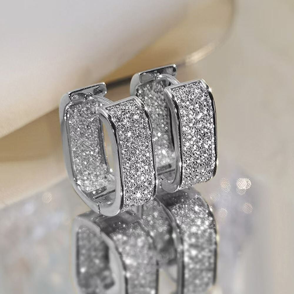 3 Colors Womens 14K Gold Plated Sparkling Iced CZ Hoop Huggie Earrings