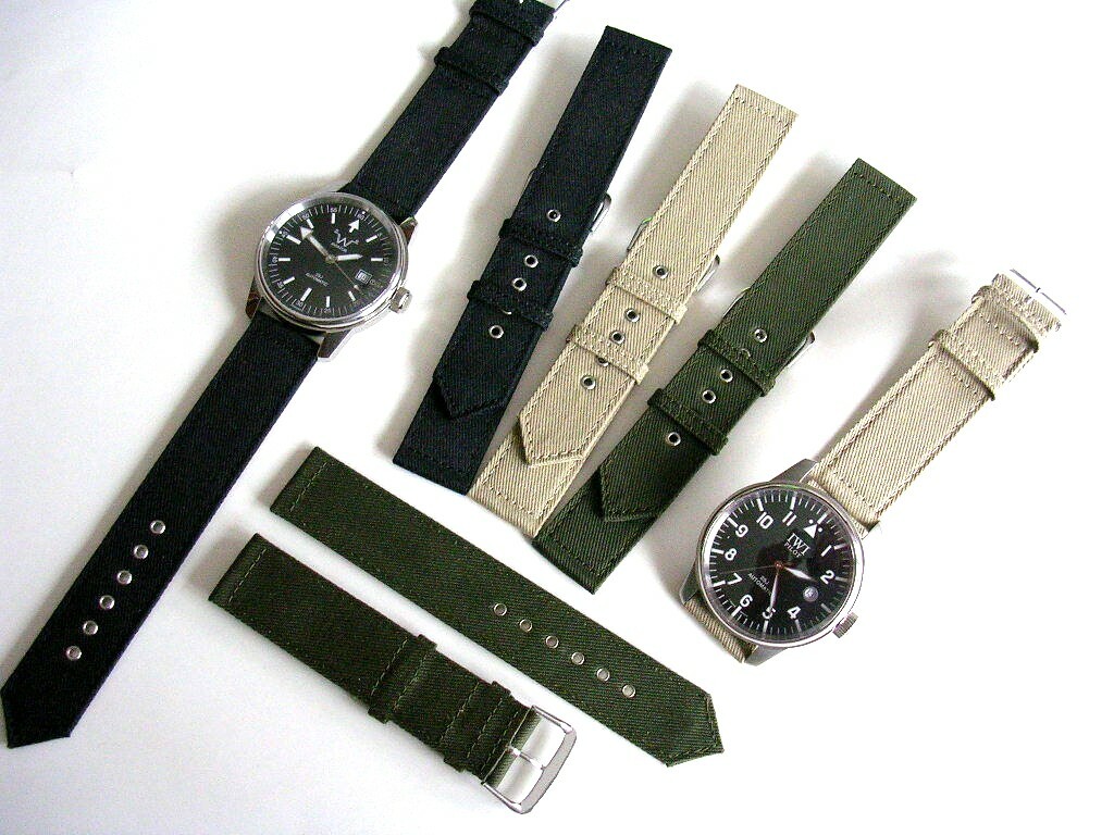 16 Olive Tan Black Canvas WWII 2pc Military watch band Army nato IW SUISSE 18 20