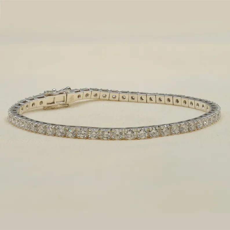 Round UGL Certified Natural Diamond Tennis Bracelet Wedding Gift 14K White Gold