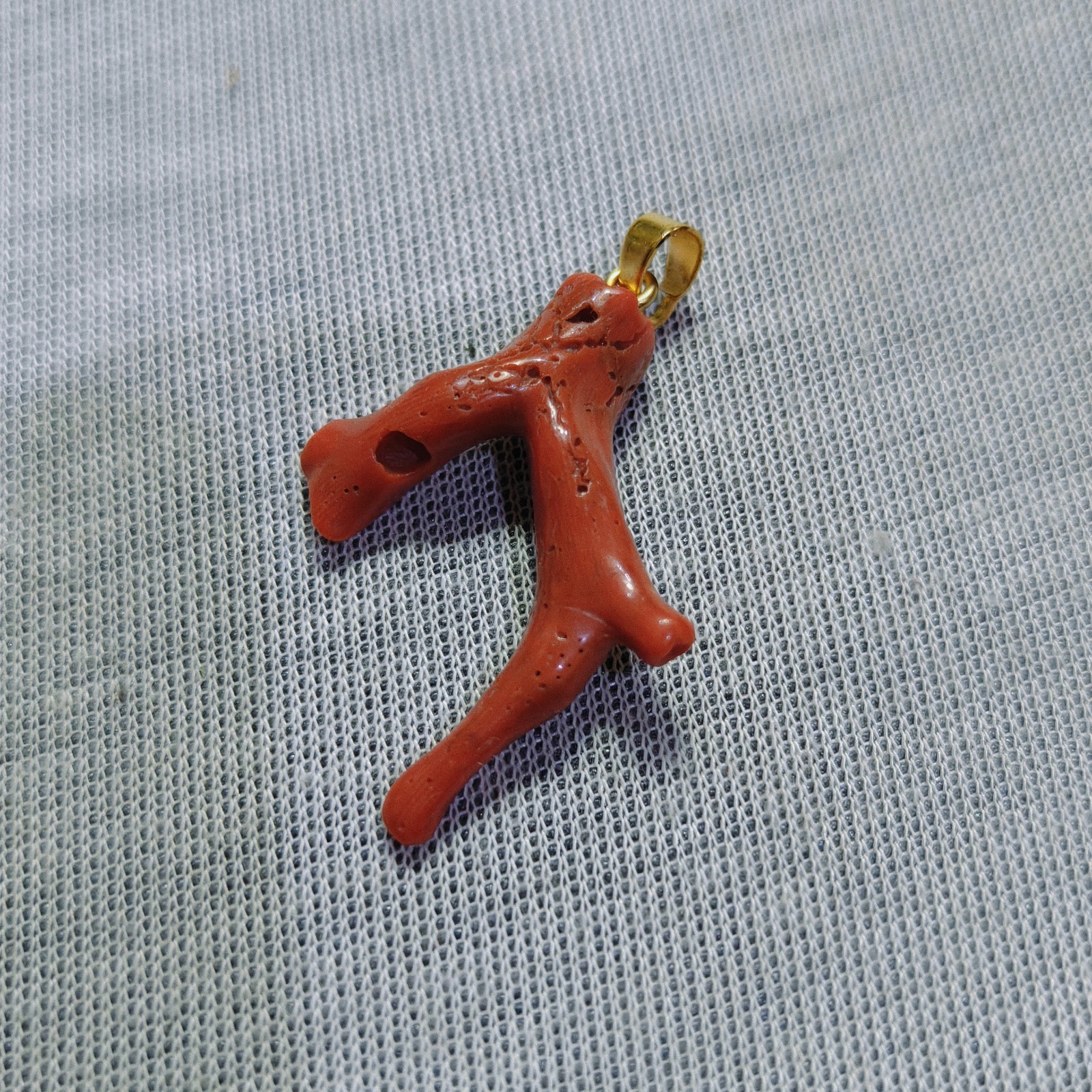 Vintage Natural Italian Red Coral Branch Pendant Brass Coral Estate Jewelry Char