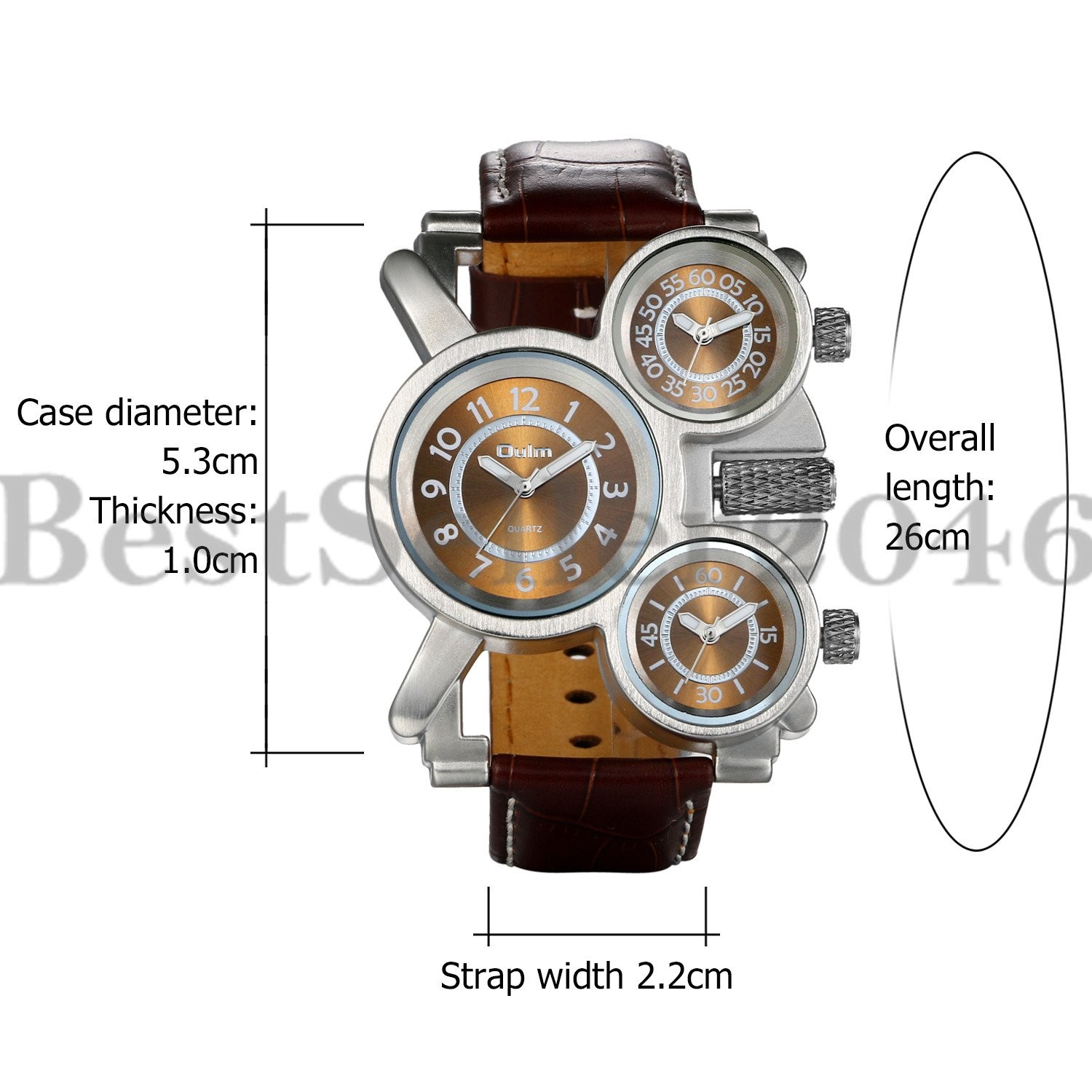 Men Multi Time Zone Analog Quartz Watch Military Sport Leather Band Wristwatches
