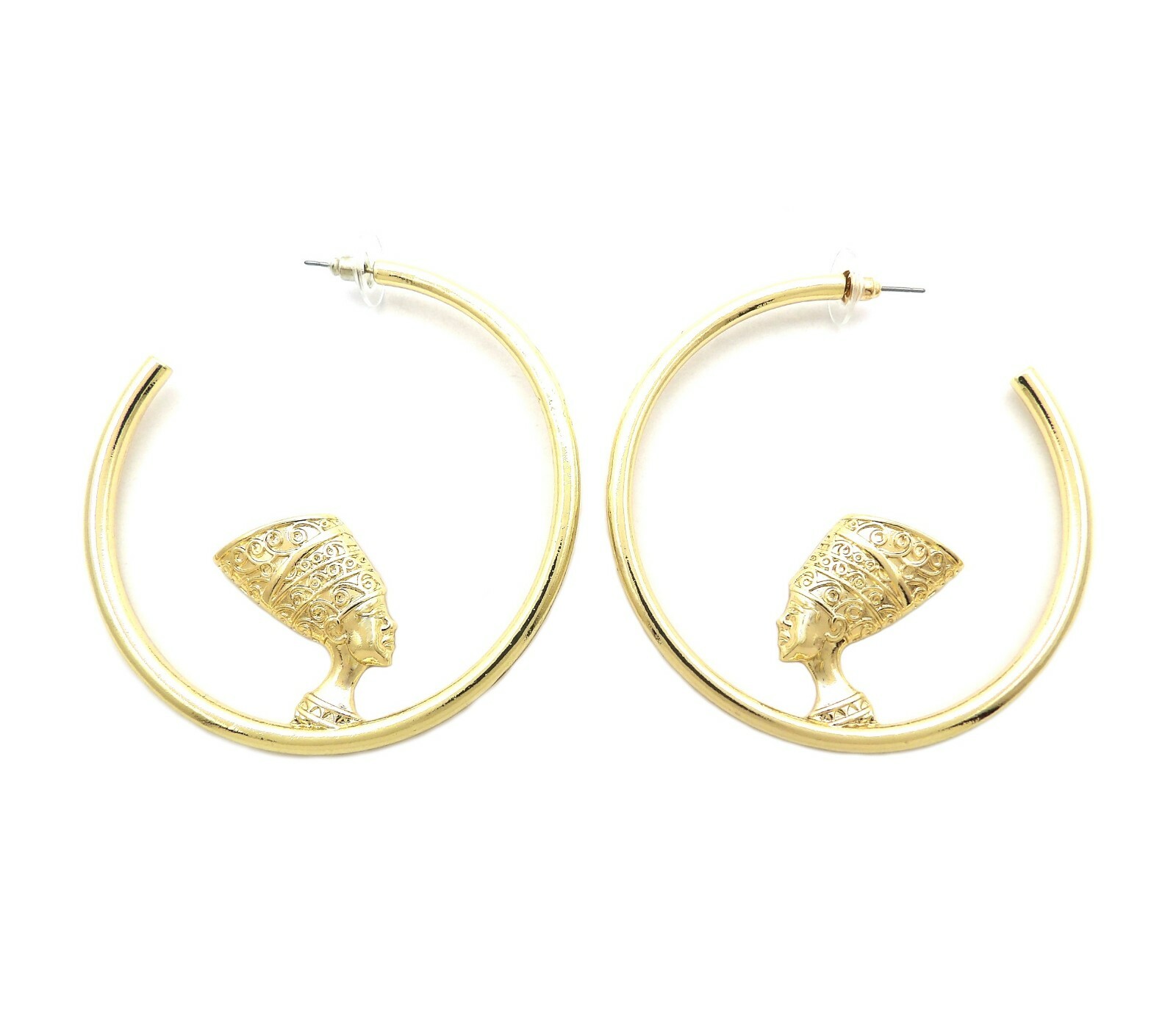 Women’s Egypt Queen Nefertiti 1.75″, 2.35″ Pierced Fashion Hoop Earring