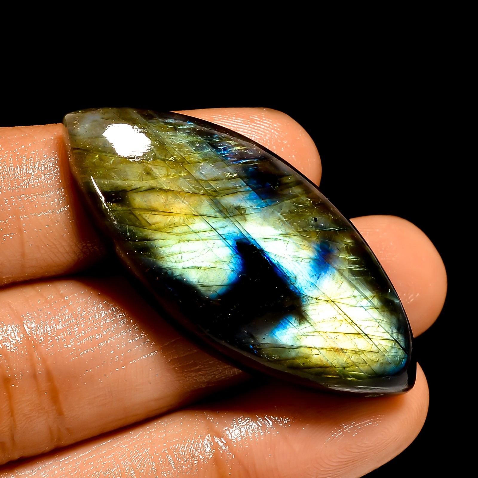 54 Ct Natural Labradorite Marquiae Cabochon Loose Gemstone For Pendant 43X19X7mm