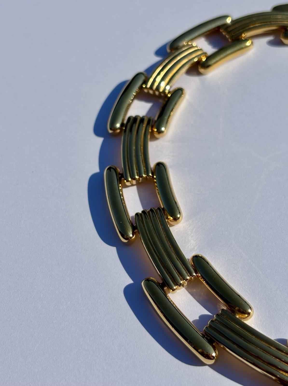 1980s Vintage Gold Tone Monet Chunky Bar Link Triple Chain Chocker Necklace 4.2g