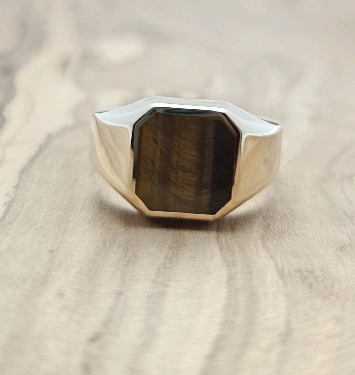Ring – Signet Ring – Size 70 – 585/- Gold 14 Karat – 4.90 Grams – Tiger Eye