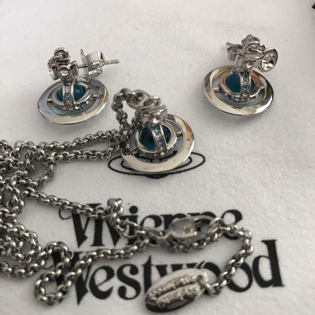 Vivienne Necklace Earrings Set Petite Orb Blue Silver IN BOX [E50049