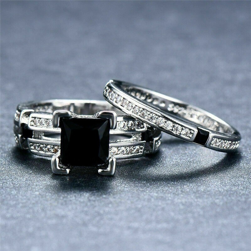 2.50 CT Princess Lab-Created Spinel Bridal Wedding Ring Real 925 Sterling Silver