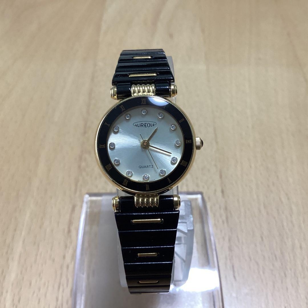 Aureole Quartz Black Dial Women Wristwatch