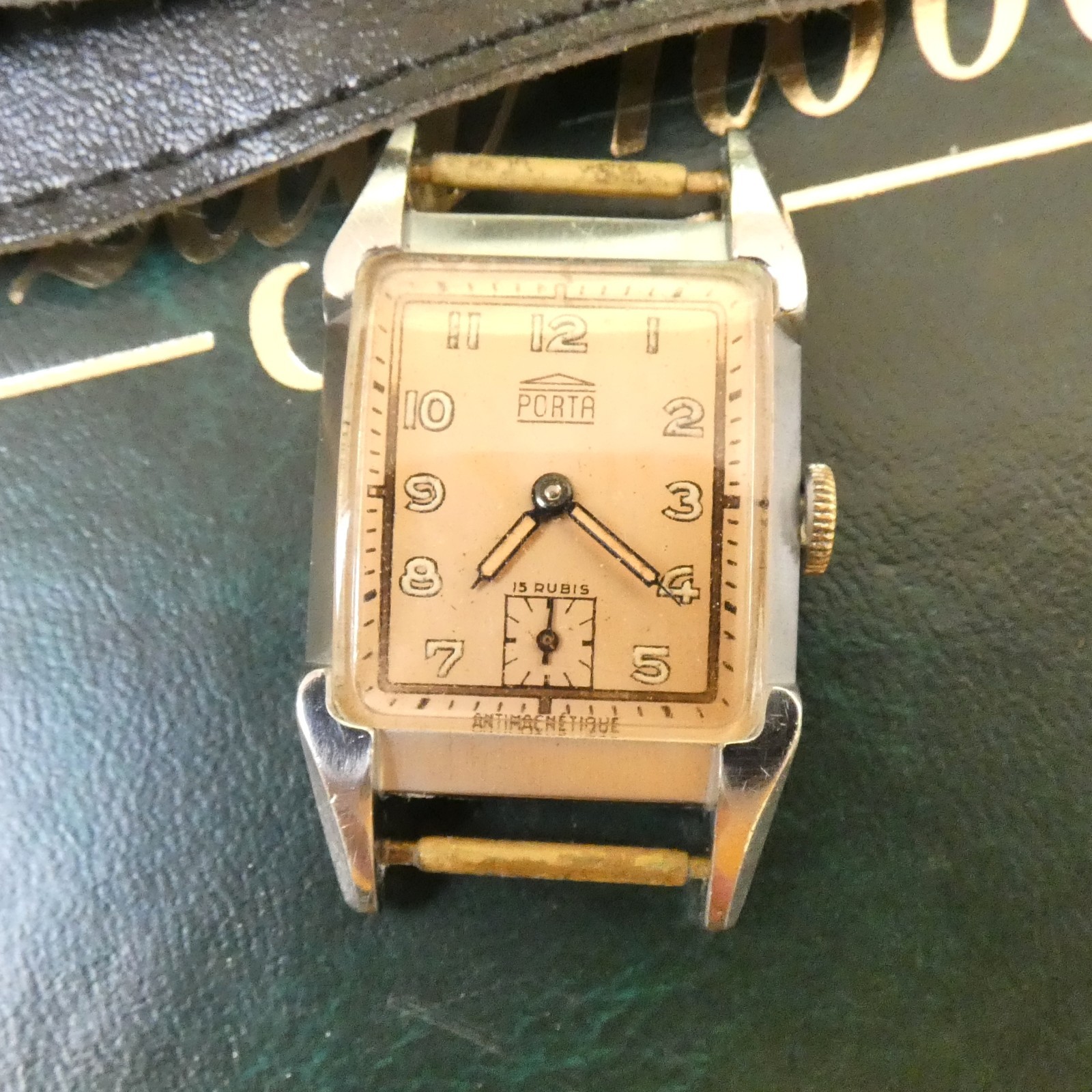 Vintage Art Deco PORTA 1930s German Tank Watch PUW 15 Rubis Tested Works Great