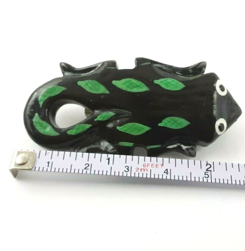 Large Vintage 1980’s Hand Carved & Painted Balsa Wood Salamander Brooch Pin Art